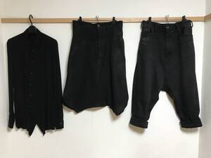 総額定価約120,000円 JULIUS アシンメトリーシームドシャツ シームドクロッチパンツ タックアップサルエルパンツ 1 黒 レザー Rick Owens