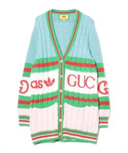 「GUCCI」 ニットカーディガン「adidasコラボ」 L グリーン レディース