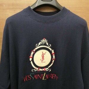 90s YvesSaintLaurent pour homme YSL イヴサンローラン スウェット トレーナー ワッペン 刺繍 ヴィンテージ デカロゴ ビック イタリア製