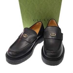 GUCCI グッチ インターロッキングG ローファーシューズ 759274 ブラック 8 1/2 ITRDEKURRPF4