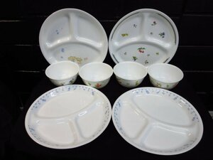 r5422　美品　CORELLE 　お椀・ワンプレート４点セット　アメリカ製　コレール　スープ皿　レンジOK　白　フルーツ柄　