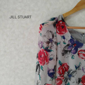 JILLSTUART ジル スチュアート ワンピース チュニック 花柄 ラウンドネック 長袖 ひざ丈 レディース サイズS グレー SJJ91