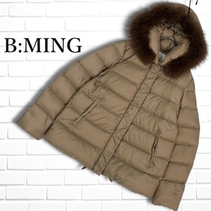 ◆良品◆ B:MING by BEAMS platinum ビーミング バイ ビームス ブルーフォックス ファー ダウン ジャケット ベージュ レディース M　0754K