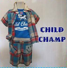 CHILD CHAMP（チャイルドチャンプ）男の子 キッズ 子供服 チェックシャツ ハーフパンツ 上下 セットアップ 100ｃｍ（67-9574-67-9575）