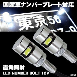 ナンバーボルト LED内蔵ボルト M6 2個組 銀 シルバー 直角照射 白発光 SMD ナンバー灯 メール便 送料無料/22к