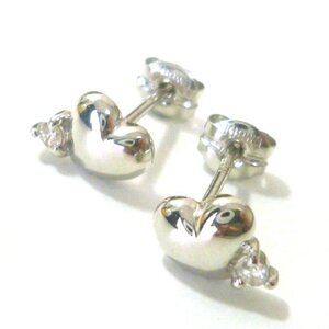 【K18WG】 ハート デザイン ストーン付 ピアス ホワイトゴールド 18金 スタッドピアス Heart White gold earrings【ネコポスOK】◇J