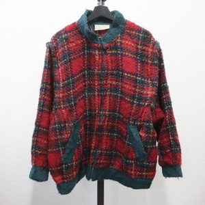 q259 90sビンテージ BOYNEVALLEYWEAVERS 2WAY ウールニットジャケット アイルランド製■1990年代製 表記XLサイズ レディースチェック 古着