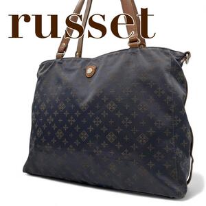 russet　ラシット　トートバッグ　s37　ネイビー　ナイロン　肩掛　総柄