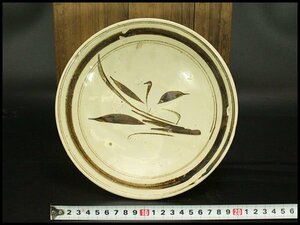 【銀閣】中国美術 磁州窯 草花紋 盤 φ22cm 旧家蔵出(LC100)
