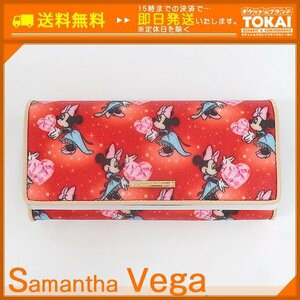 ★SE06 [送料無料/中古品] サマンサベガ Samantha Vega ディズニーコラボ ミニー 二つ折り 長財布 レッド 箱付き