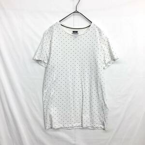 HZ9886★ARMANI JEANS : Slim ロゴドット柄 襟カットオフTシャツ★M★白 アルマーニジーンズ