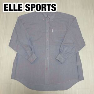 ELLE SPORTS エルスポーツ 長袖シャツ 38 ブルー ホワイト 細ストライプ