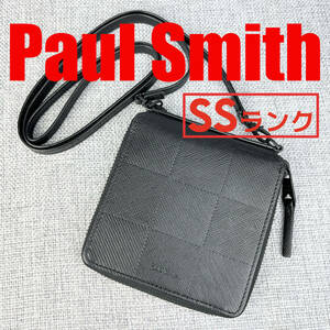 未使用★Paul Smith ポールスミス ショルダージッピーウォレット 型押しレザー財布 黒 本革 斜め掛け