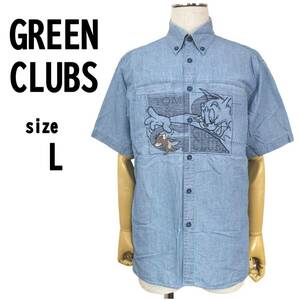【L(3)】GREEN CLUBS トムとジェリー メンズ デニムシャツ 半袖