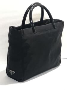 希少　超美品　PRADA プラダ　ブラック ハンドバッグ 人気　三角ロゴプレート　ナイロン　専用巾着袋付き