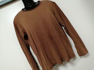 kkyj2486 ■ ユニクロ ■ Tシャツ カットソー トップス 長袖 ボーダー コットン ブラウン 茶 XL