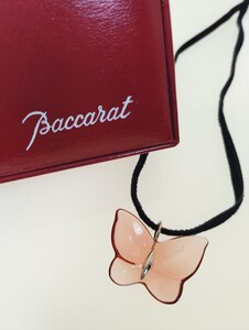 ⑬☆Baccarat バカラ K18 金 蝶モチーフ バタフライ クリスタルガラス RED 赤 チョーカー ネックレス ペンダント アクセサリー 箱