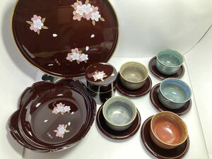 宇野千代 おもてなし来客セット 「おとめ桜」 半分未使用　和食器 湯呑 茶托 茶器菓子器