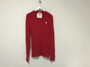 本物アバクロンビーアンドフィッチAbercrombie&Fitchコットンカシミヤ編み込みニットセーター長袖ロンTメンズサーフビジネスアメカジ赤XL