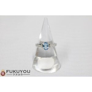 Pt900 プラチナカラーストーンリング ブルー 0.78ct メレダイヤ 0.20ct 12号 4.8g 指輪