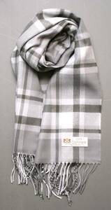 ＊イギリス製＊暖かカシミア100％　シックなグレーのチェック柄マフラー　♯新品♯ Cashmere Scarf