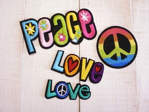 ワッペン　PEACE　LOVE 　ピース　平和　ラブ　愛　　4枚セット　アイロンワッペン　　英文字　文字　　　#638