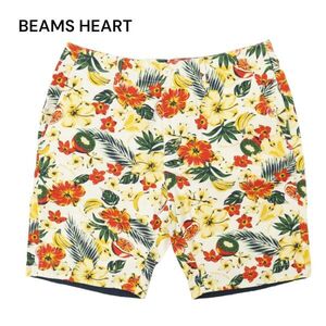 BEAMS HEART ビームス ハート 春夏 フルーツ フラワー総柄★ スラックス ショート パンツ Sz.XL　メンズ 白 大きいサイズ　C4B02163_5#P