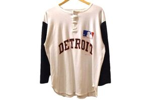 80sビンテージUSA製Championチャンピオントリコタグヘンリーネック七分丈MLBメジャーリーグDetroitベースボールTシャツXL白紺n24455