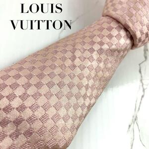 Louis Vuitton　ルイヴィトン　ネクタイ　マイクロダミエ　LVロゴ　ソリッド　ジャガード　ピンク