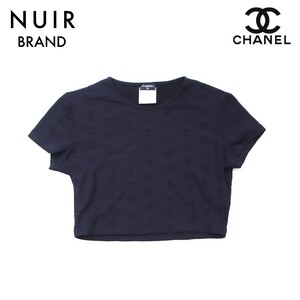 未使用保管品 シャネル CHANEL ココマーク クロップドTシャツ サイズ42 1997年 半袖Ｔシャツ ナイロン ブラック WS1724