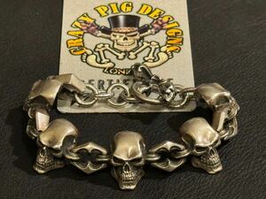 【ギャラ有】定価21万 CRAZY PIG DESIGNS SKULL LINK BRACELET クレイジーピッグ スカルリンクブレスレット 