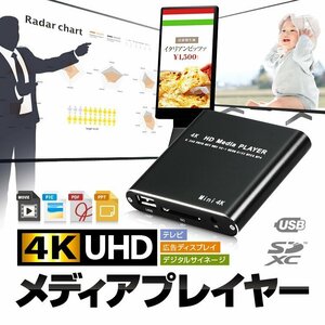 4Kメディアプレイヤー リモコン付 3840*2160 30Hz PPT/PDF再生対応 レジューム機能あり リピート再生機能 横縦表示切替可 MP021K4