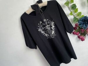 ｎ■4L■新品■ゆったり袖*着やすいストレッチ性*お洒落お花柄カットソー■ブラック