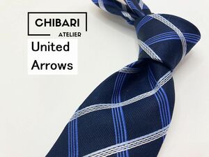 【超美品】United Arrows　ユナイテッドアローズ　チェック柄　ネクタイ　3本以上送料無料　ネイビー　0904127