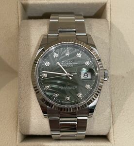 ロレックス ROLEX デイトジャスト36 オリーブグリーンパームモチーフ文字盤 126234G 10Pダイヤ SS WG メンズ腕時計 