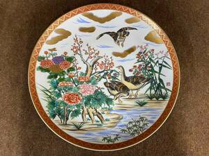 120 a2 MR060416-05／有田焼 秀峰作 大皿 約46cm 約3.4kg 金彩 飾皿 花鳥 古美術品 和室 コレクション