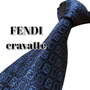 ★FENDI cravatte★　ネイビー系　総柄　イタリア製