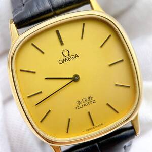 【稼働品】オメガ OMEGA デビル DEVILLE メンズ 腕時計 クオーツ QZ ゴールド スクエア プッシュリューズ 1365 ヴィンテージ 動作 y11