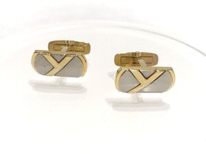 ■【YS-1】 イヴ サンローラン Yves Saint Laurent カフス ■ GP ゴールド系 × シルバー系 0.8cm×1.8cm 【同梱可能商品】■D