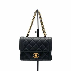 1円 美品 CHANEL シャネル ミニ マトラッセ ターンロック ココマーク ラムスキン ツイン チェーン ハンド バッグ dD0545N