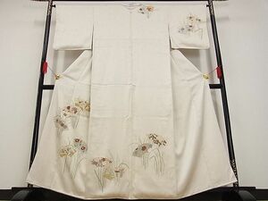 平和屋野田店◆訪問着　刺繍　地紙花文　木賊　金彩　着丈159.5cm　裄丈66cm　正絹　逸品　mop4402