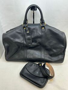 YT1120 LONGCHAMP/ロンシャン ボストンバック ポーチ/ポシェット/ウエストバッグ 2点セット レザー ブラック