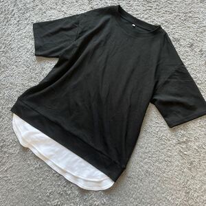 裾異素材重ね着風半袖Tシャツ黒M★ゆうパケット配送可能★新品53