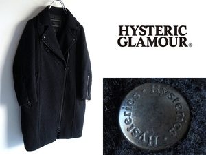 HYSTERIC GLAMOUR ヒステリックグラマー HYSTERICS エコダウン/キルト裏地 ウール ロングダブルライダースジャケット ダブルジップコート S