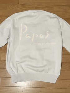 パパス PAPAS 定番 バックロゴ Vネック コットンニット セーター ニット 綿100％ コットン100％ 水色 ライトブルー ヴィンテージ オールド