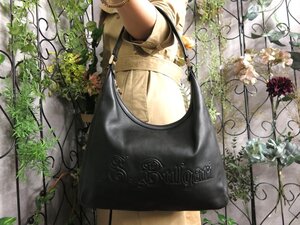 ●超美品●BVLGARI ブルガリ●コレツォーネ●ロゴ型押し●カーフ レザー 本革●ハンド バッグ●黒●ゴールド金具●B5 書類 かばん●Js54096