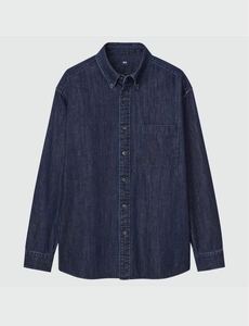 ユニクロ UNIQLO デニムシャツ ボタンダウンカラー 長袖 NAVY ネイビー S