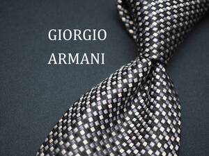 美品【GIORGIO ARMANI ジョルジオアルマーニ】 C1665 シルバー ブラック SILK ブランド ネクタイ 古着 良品