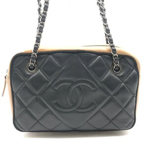 1円 美品 CHANEL シャネル ココマーク バレリーナ マトラッセ ラムスキン Wチェーン ショルダー バッグ ブラック ベージュ ブランド a6527