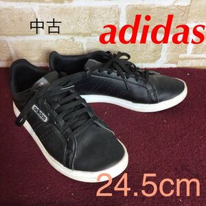 【売り切り!送料無料!】A-362 adidas!スニーカー!黒!ブラック!24.5cm!おしゃれコーデ!かわいい! コートスタイル ローカット!中古!